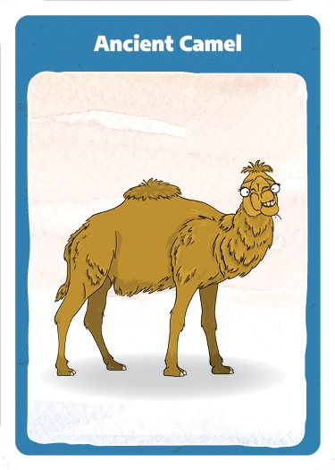 Playing card with cartoon illustration of a Camel.